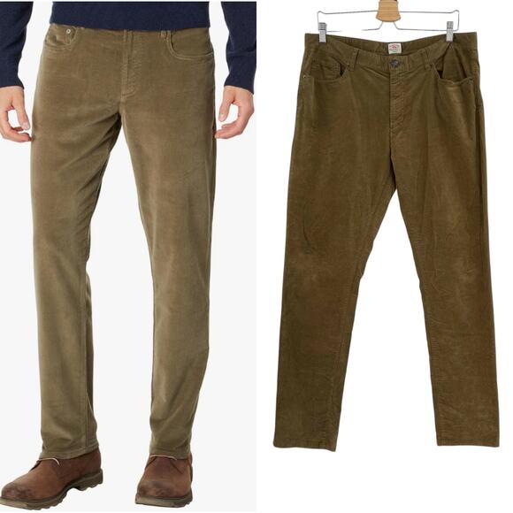 Faherty Stretch Corduroy Pants Green Brown Size 35 - Picture 1 of 14